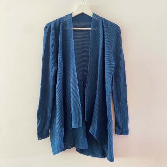 Eileen Fisher Blue 100% Wool Asymmetrical Cardigan Sweater Women’s Size Large - Picture 1 of 9